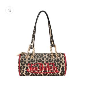 Von Dutch Leopard Barrel Shoulder Bag in Beige, Black & Red